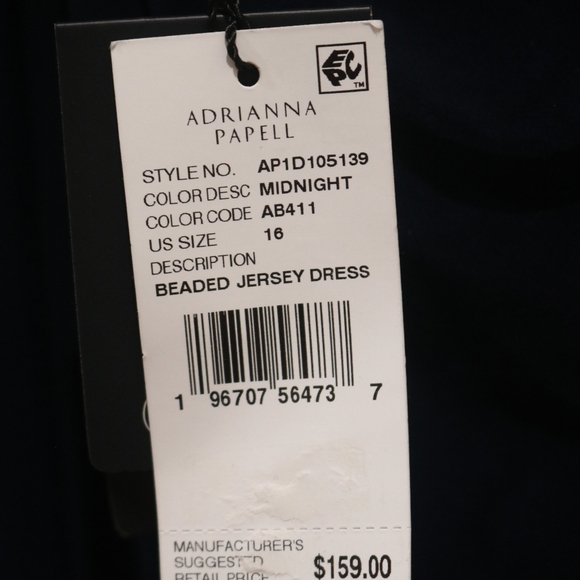 Adrianna Papell Women's Asymmetric Beaded V-Neck Dress - Midnight - Picture 8 of 13